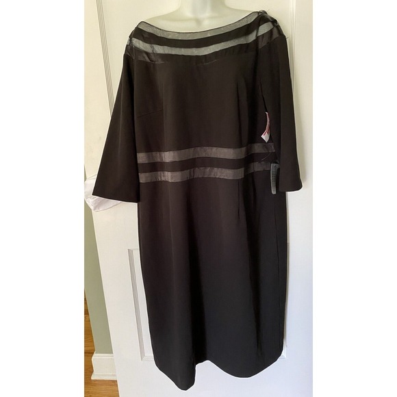 Black Sheath Dress Illusion Neckline Career Cocktail Party Plus Size - Picture 1 of 13